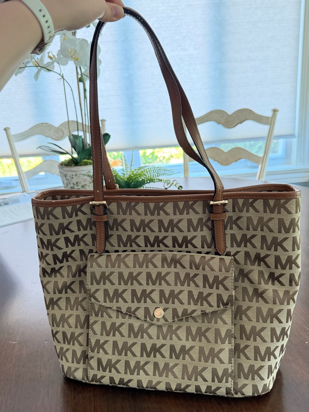 Michael Kors Beige and Brown MK Logo Tote